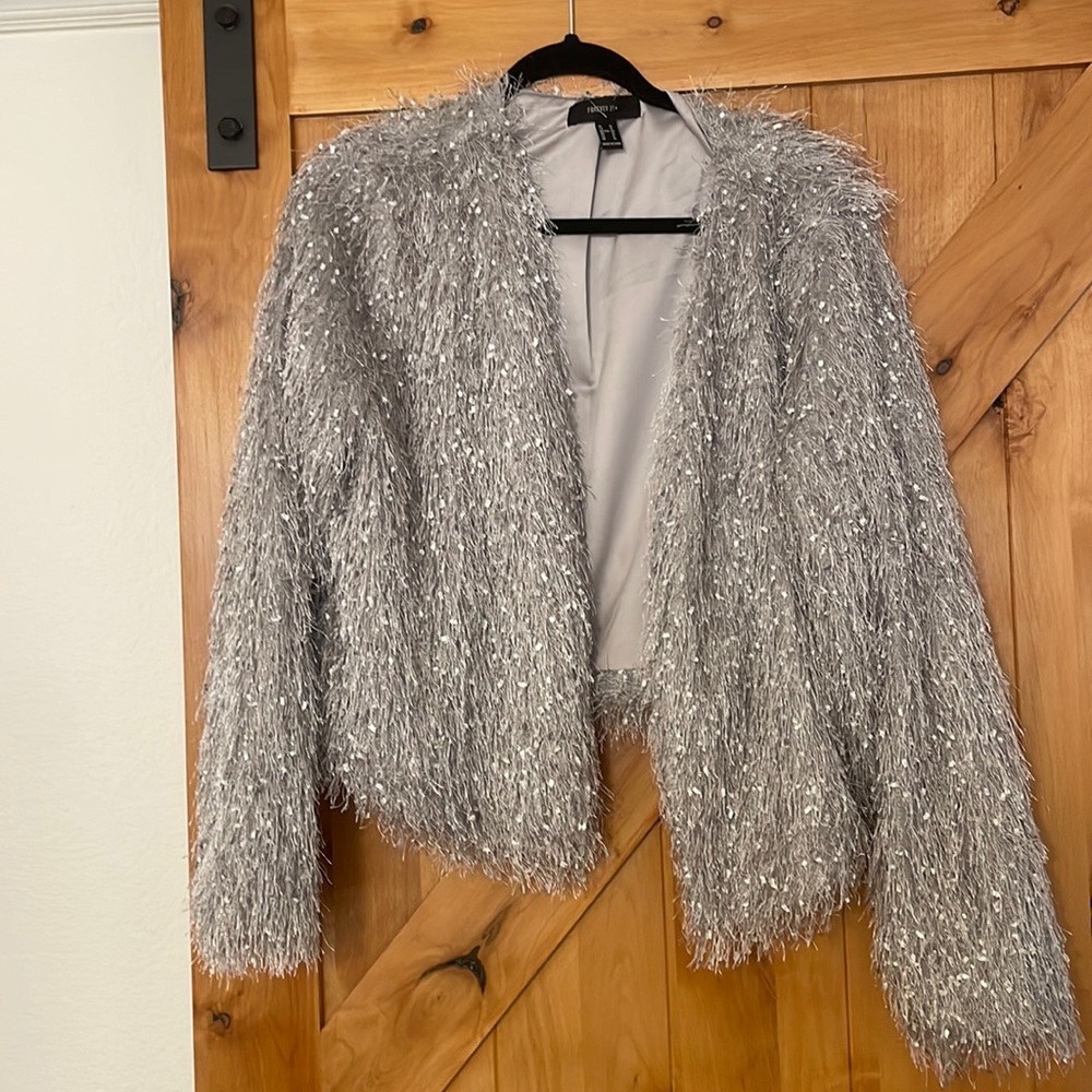 Silver metallic fringe jacket